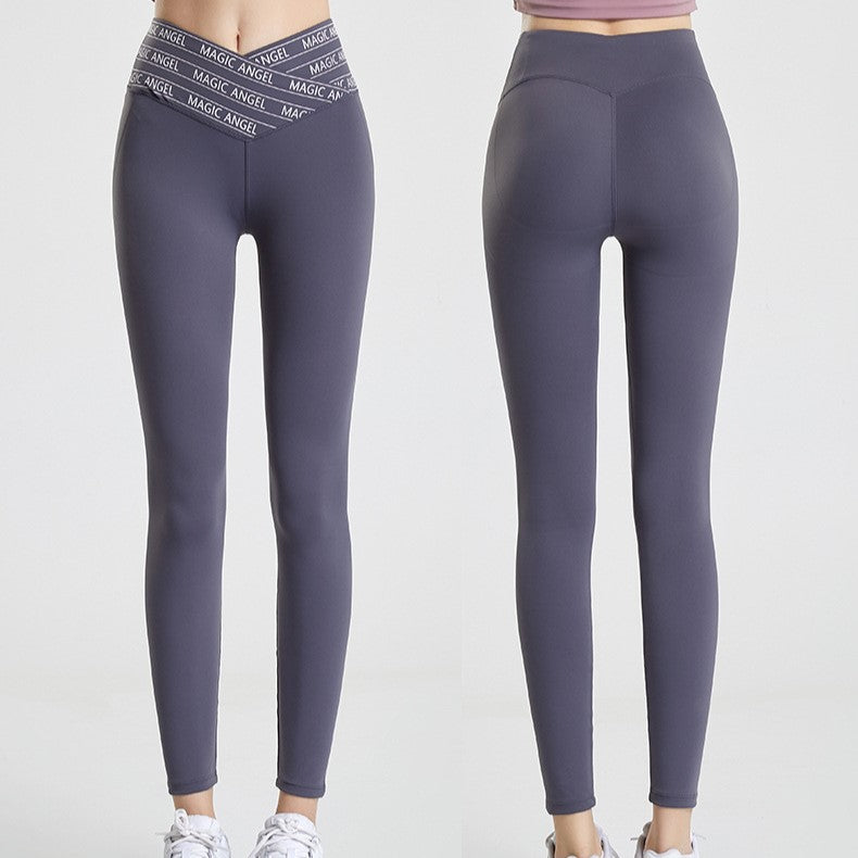 Crossover Waist High Rise Yoga Leggings - Grey - 1