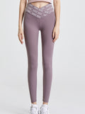Crossover Waist High Rise Yoga Leggings - Purple