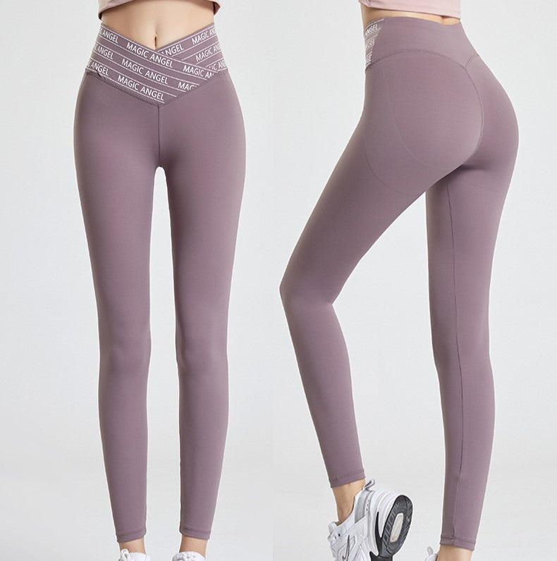 Crossover Waist High Rise Yoga Leggings - Purple - 1