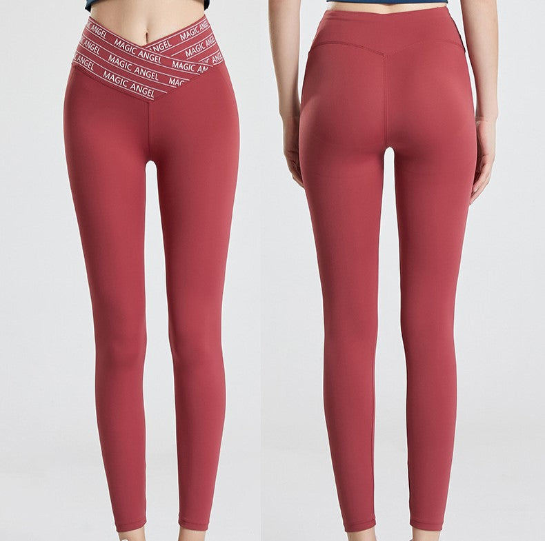 Crossover Waist High Rise Yoga Leggings - Red - 1