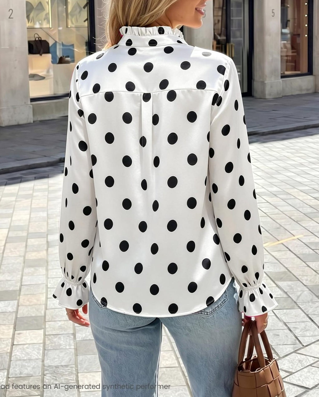Ruffled Stand Collar Satin Blouse - White - 2