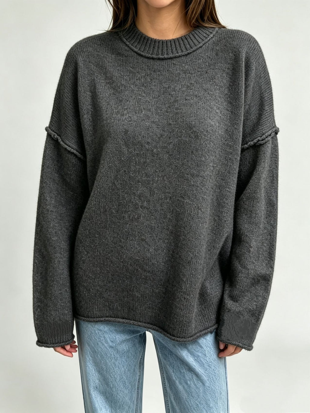 Oversized Seam Detail Drop Shoulder Sweater - Charcoal