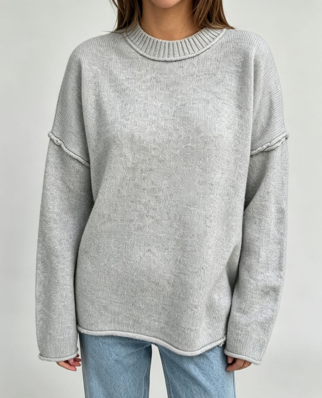 Oversized Seam Detail Drop Shoulder Sweater - Grey