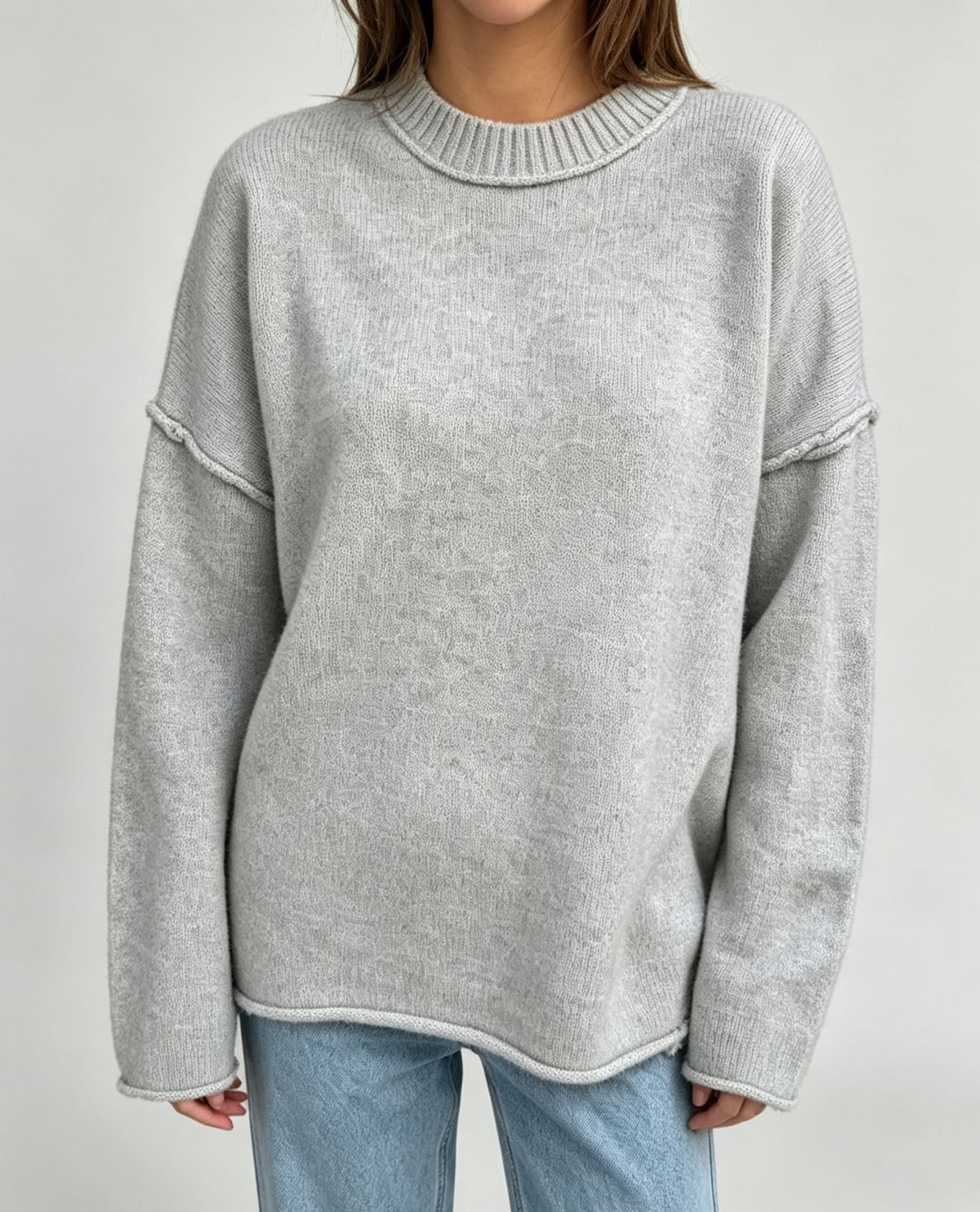 Oversized Seam Detail Drop Shoulder Sweater - Grey