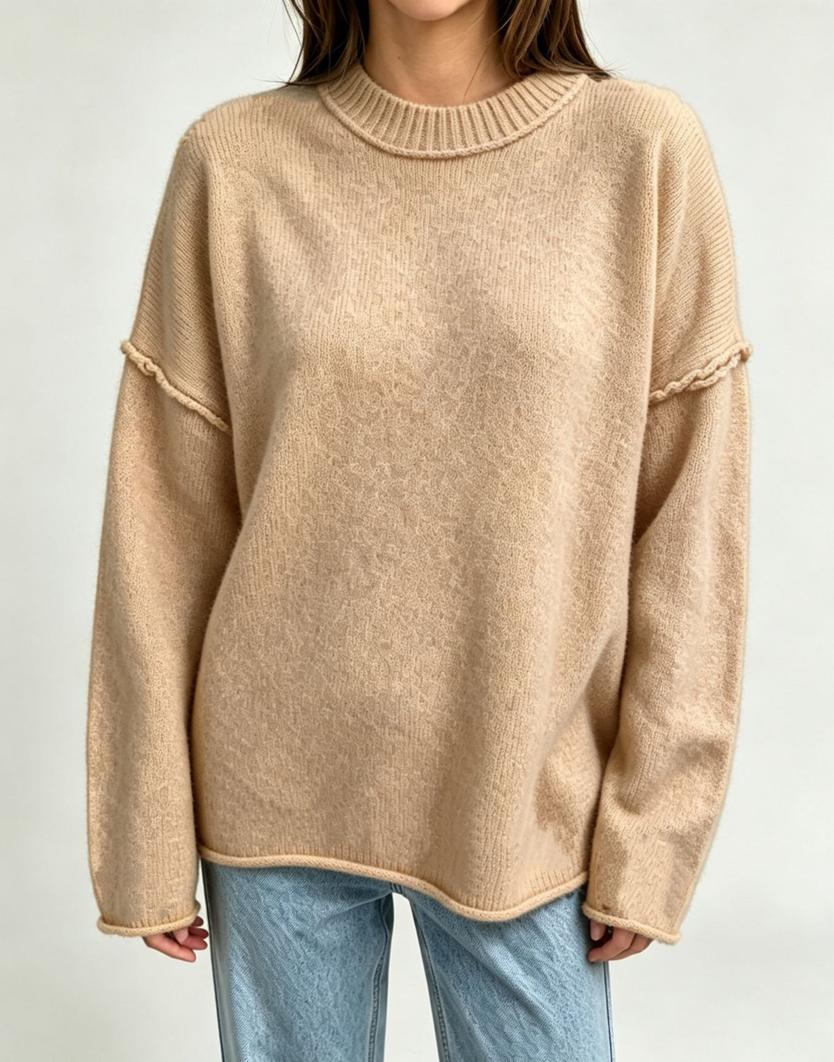 Oversized Seam Detail Drop Shoulder Sweater - Khaki