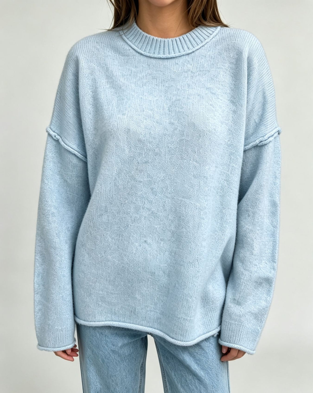 Oversized Seam Detail Drop Shoulder Sweater - LightBlue
