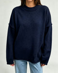 Oversized Seam Detail Drop Shoulder Sweater - Navy