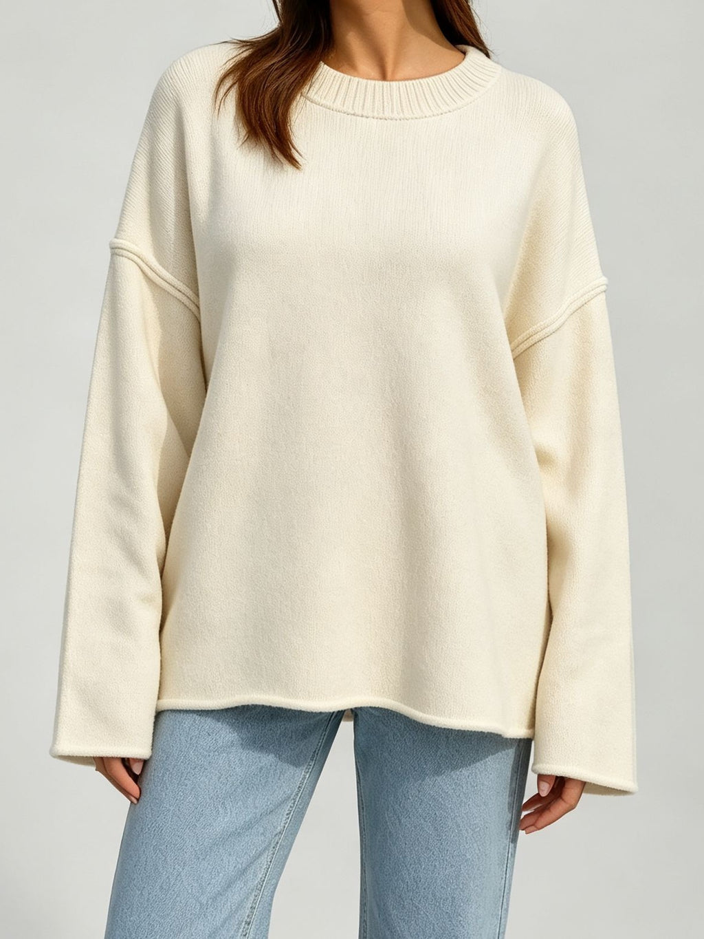 Oversized Seam Detail Drop Shoulder Sweater - White
