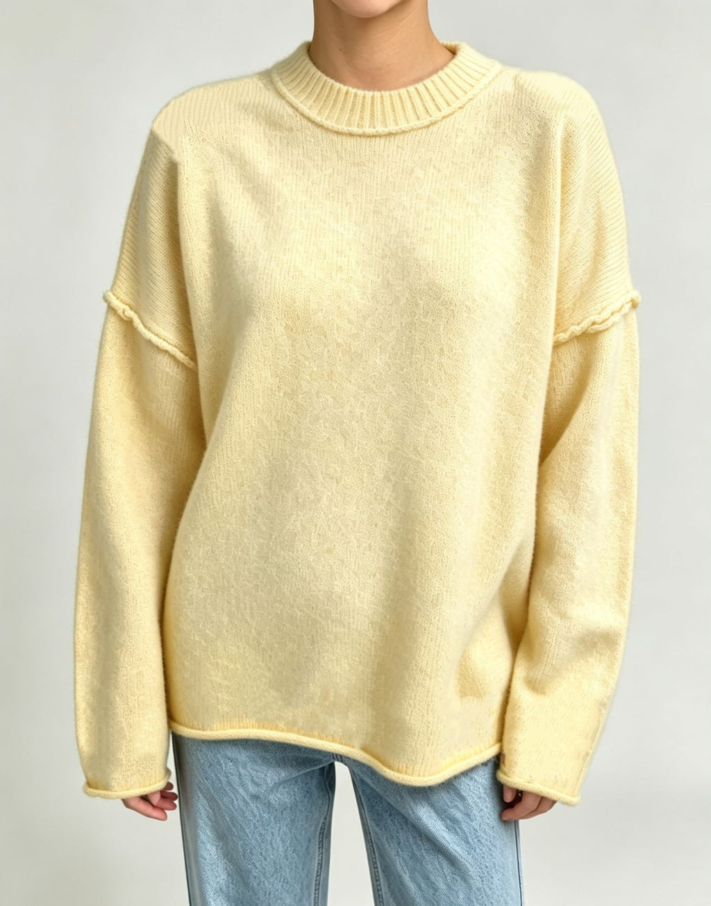Oversized Seam Detail Drop Shoulder Sweater - Yellow