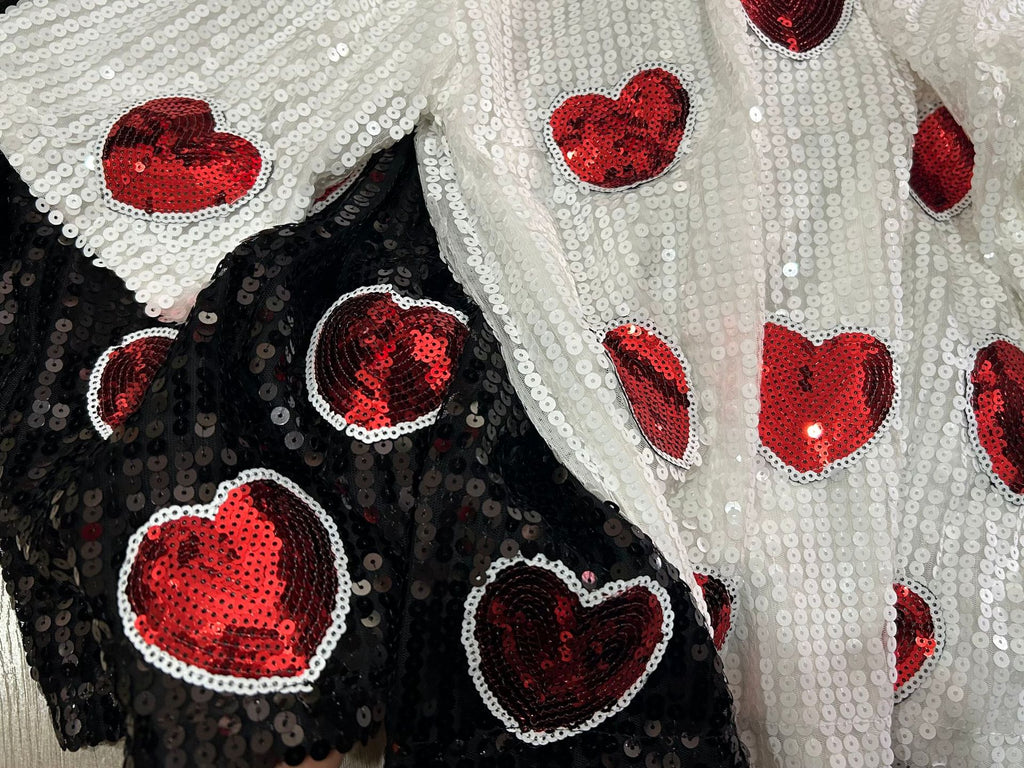Sequin Heart Oversized Short Sleeve Top - Black - 1