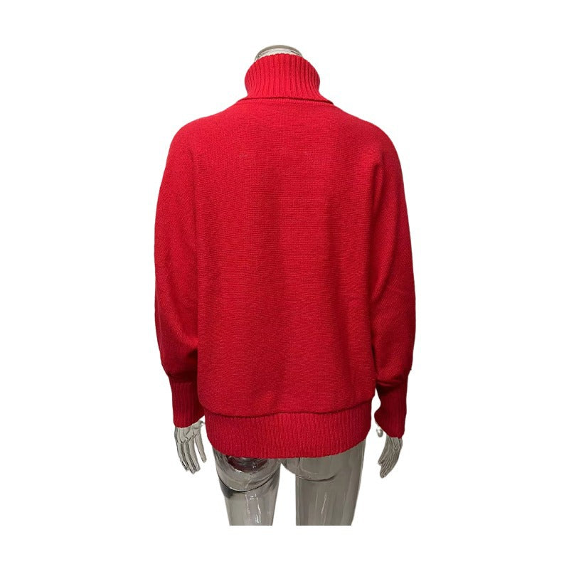 Merry Slogan Turtleneck Oversized Sweater - Red - 3