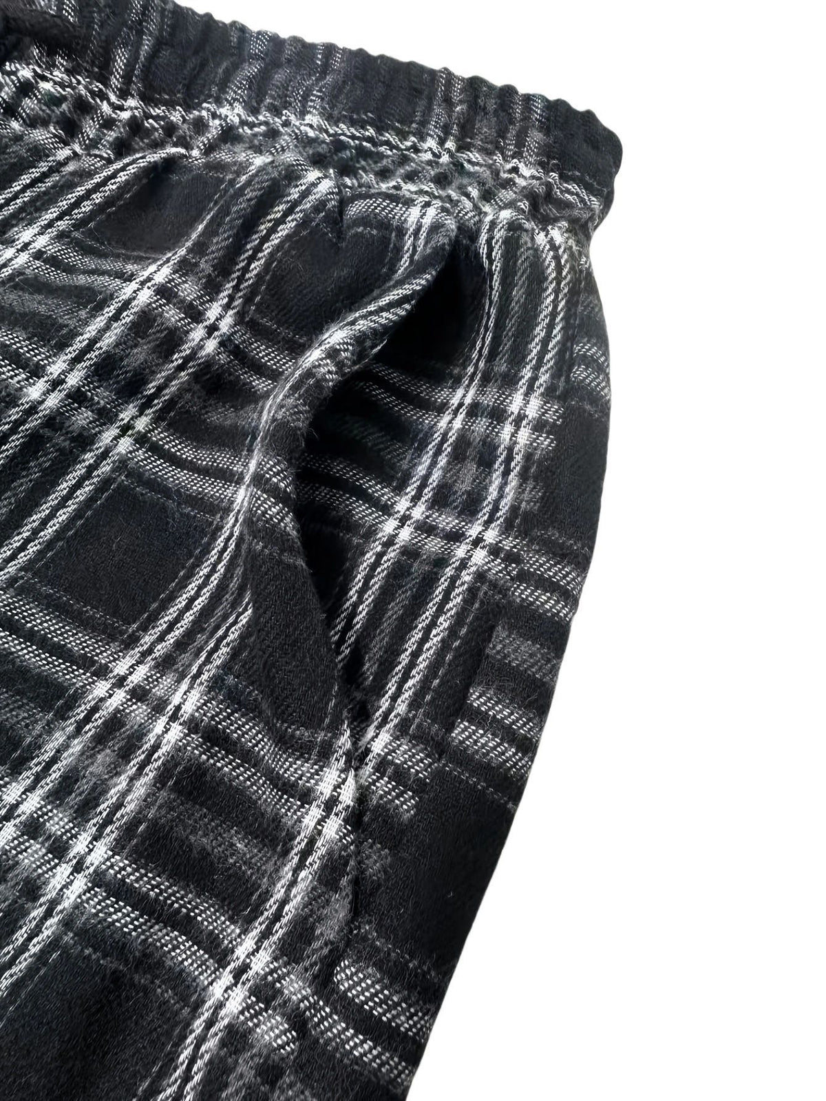 Plaid Drawstring Waist Baggy Wide Leg Pants - Black - 1