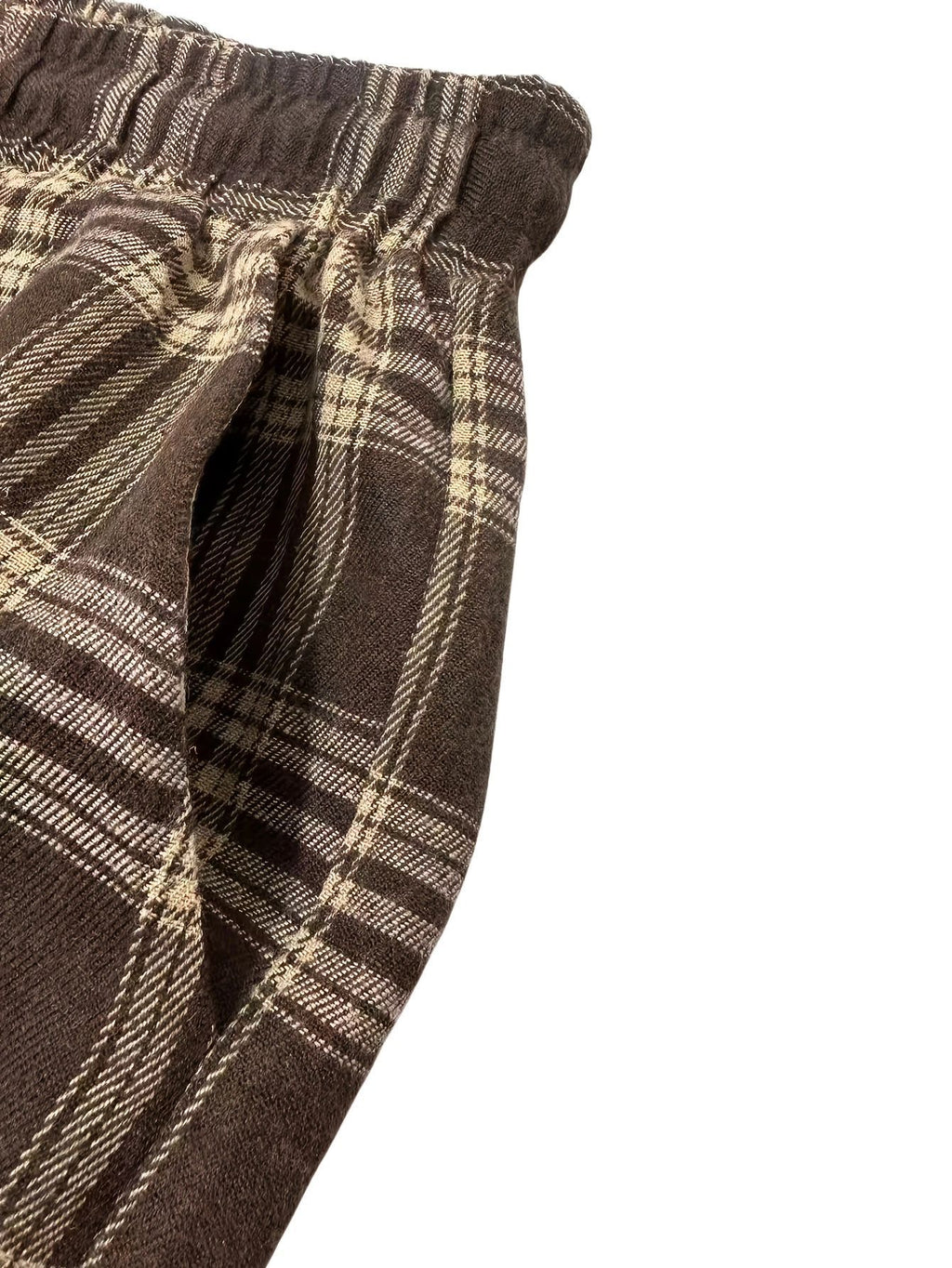 Plaid Drawstring Waist Baggy Wide Leg Pants - Khaki - 3