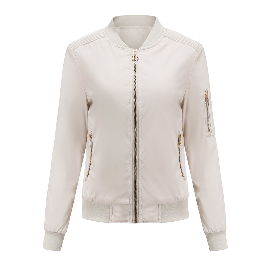 Ring Zip Quilted Lined Bomber Jacket - Ivory