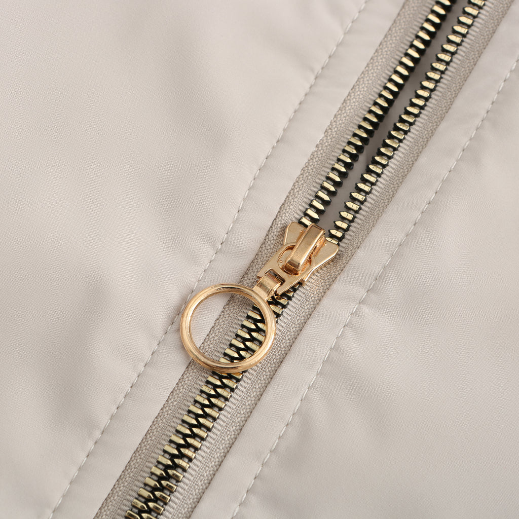 Ring Zip Quilted Lined Bomber Jacket - Ivory - 2