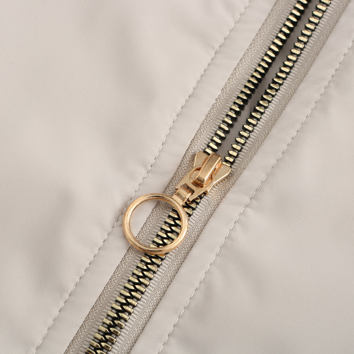 Ring Zip Quilted Lined Bomber Jacket - Ivory - 2