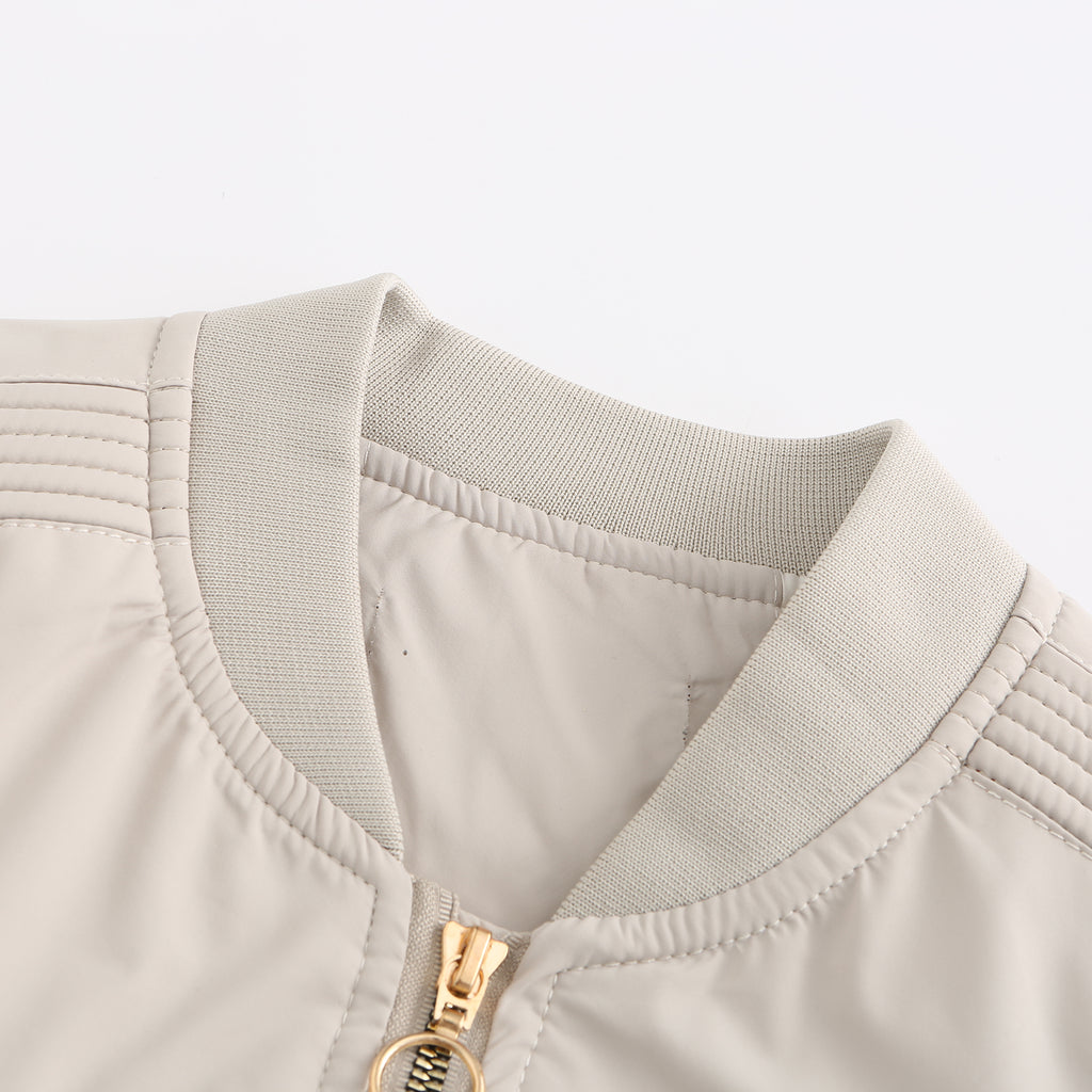 Ring Zip Quilted Lined Bomber Jacket - Ivory - 3