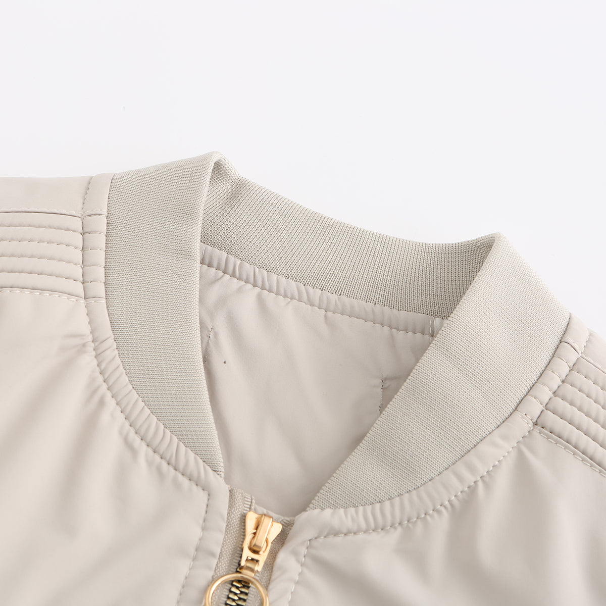 Ring Zip Quilted Lined Bomber Jacket - Ivory - 3