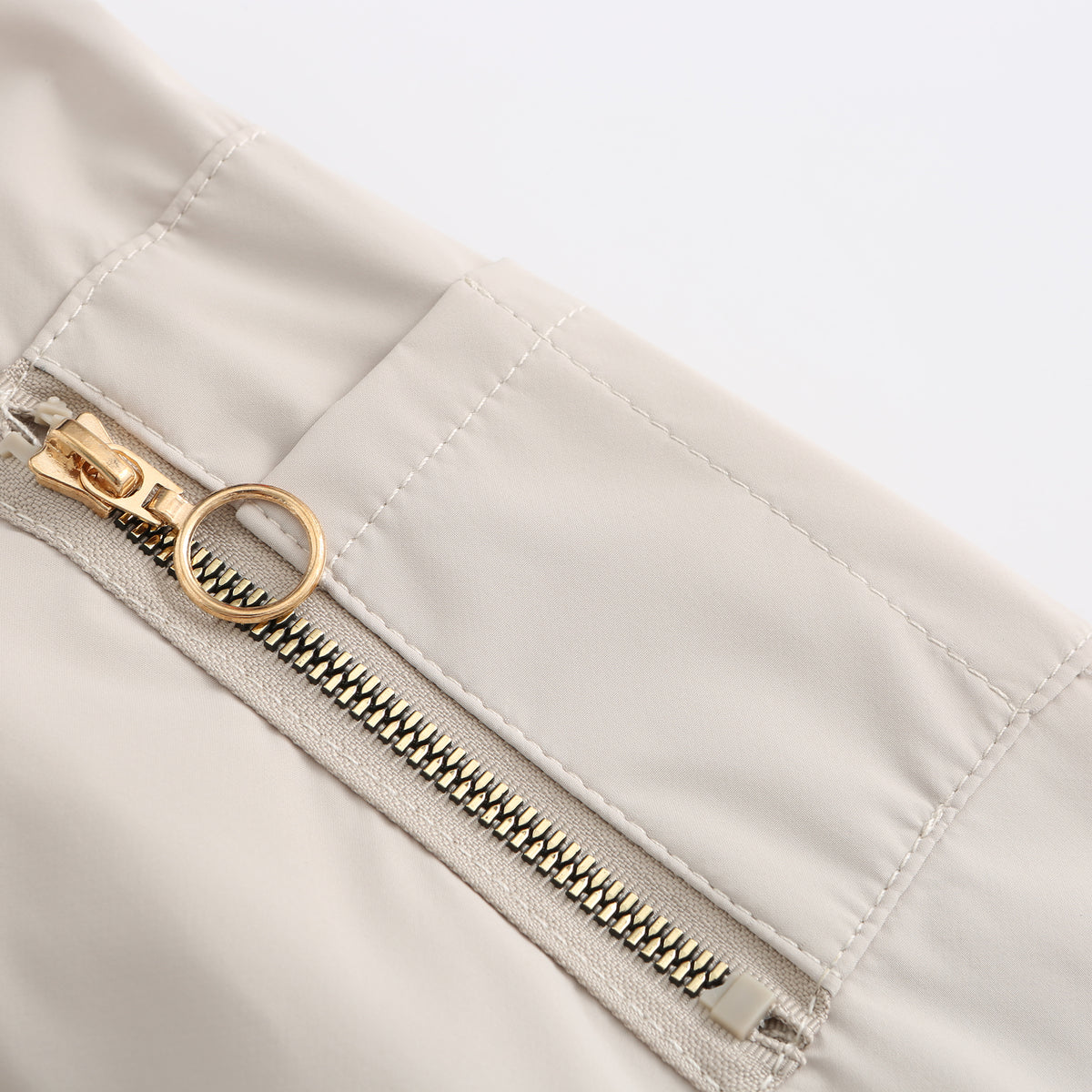 Ring Zip Quilted Lined Bomber Jacket - Ivory - 5