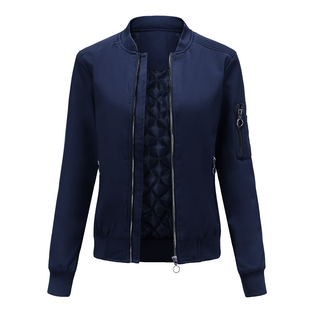 Ring Zip Quilted Lined Bomber Jacket - Navy