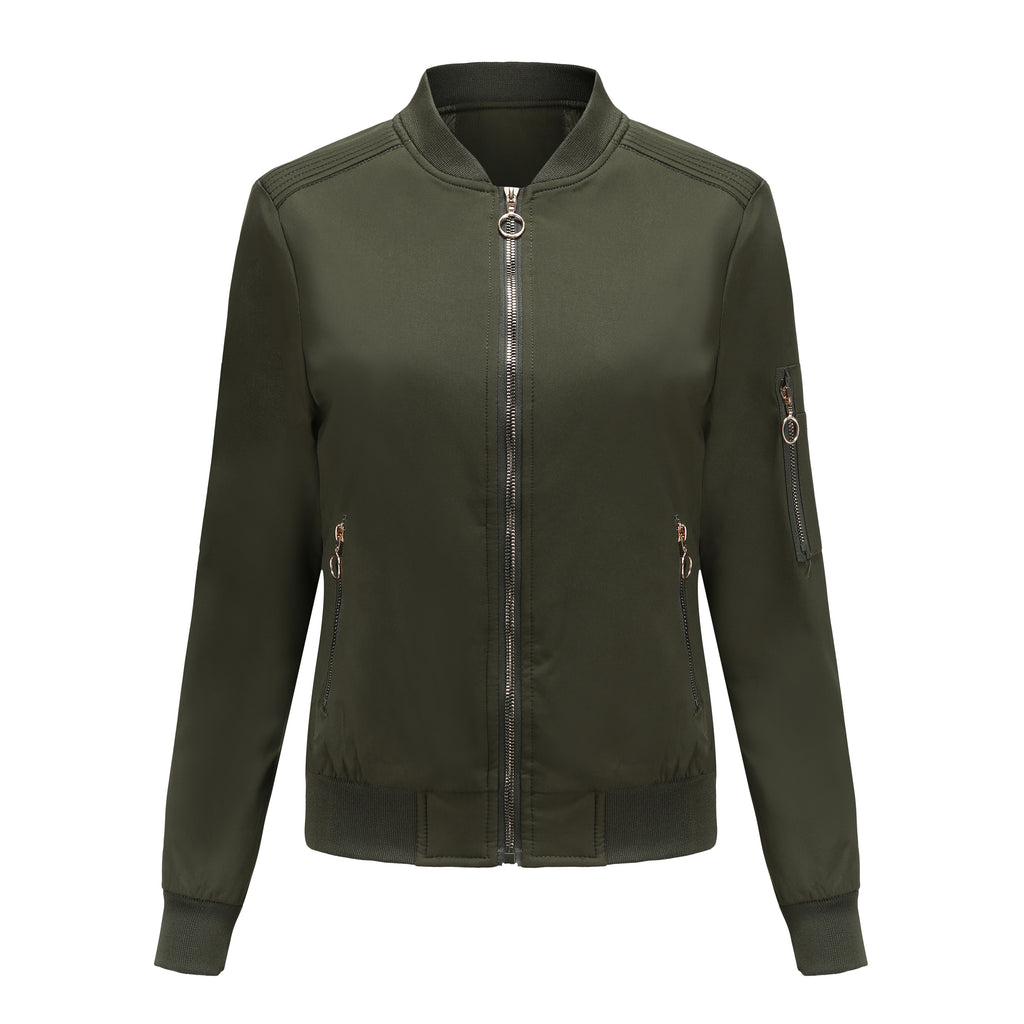 Ring Zip Quilted Lined Bomber Jacket - Olive