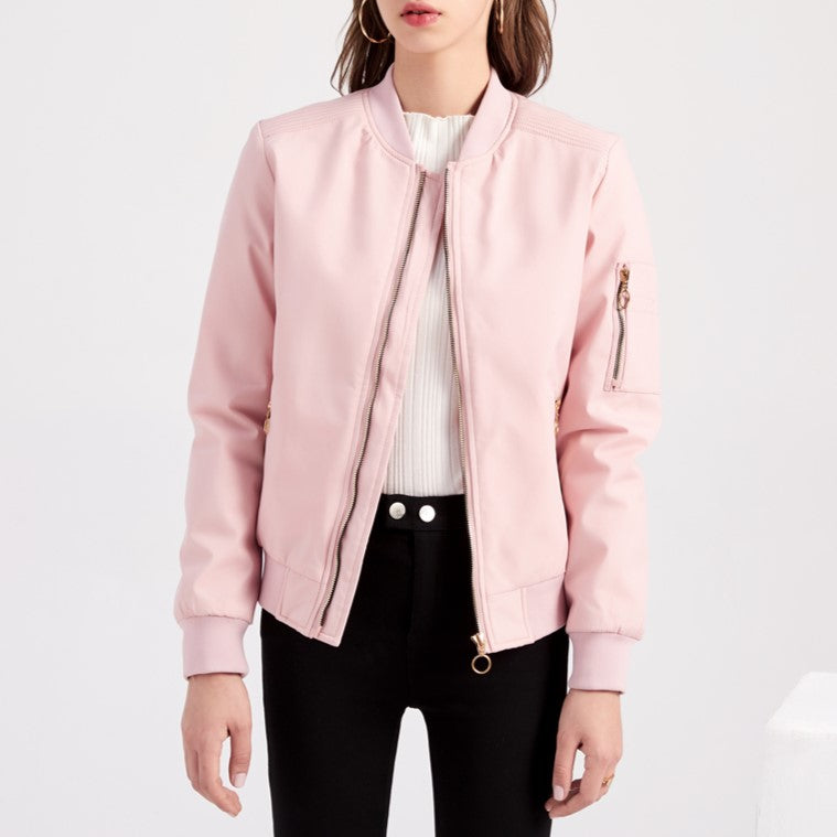 Ring Zip Quilted Lined Bomber Jacket - Pink - 5