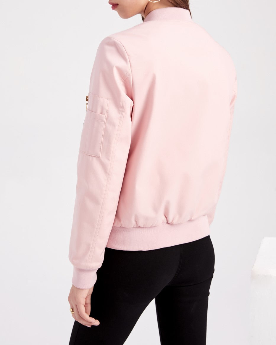 Ring Zip Quilted Lined Bomber Jacket - Pink - 6