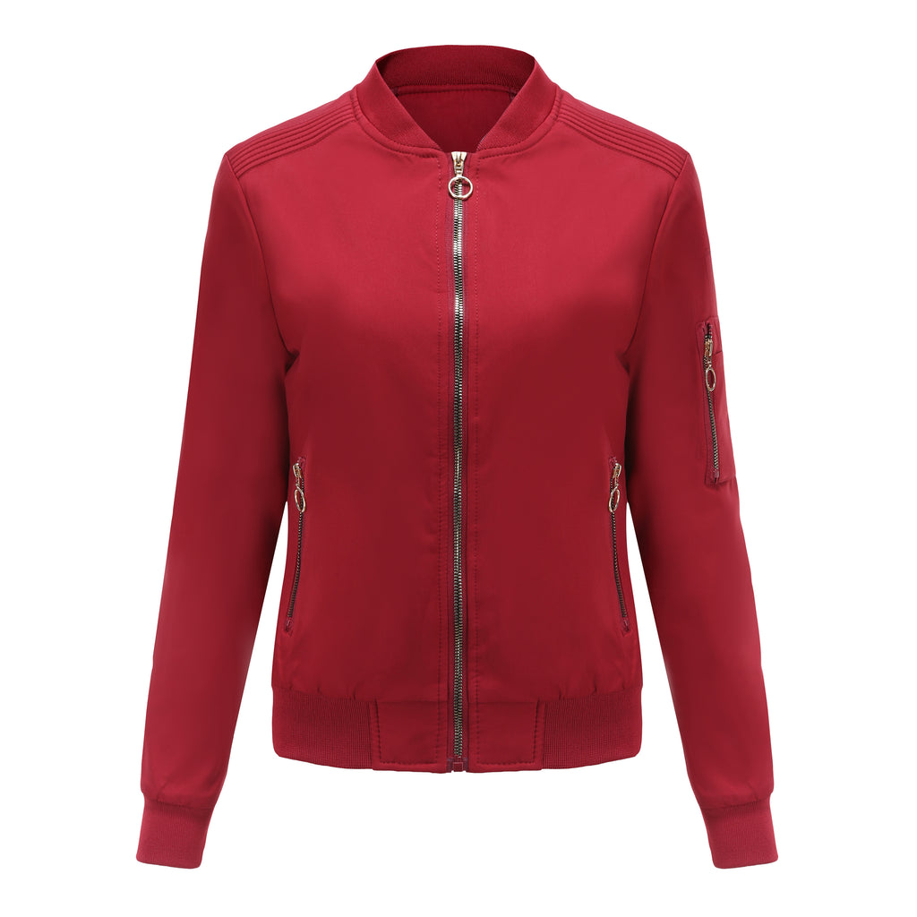 Ring Zip Quilted Lined Bomber Jacket - Red