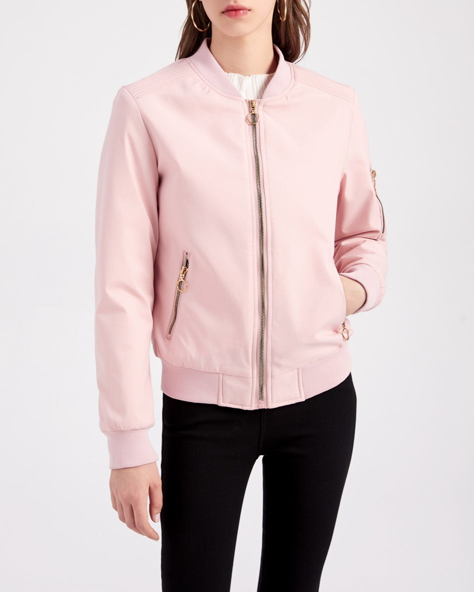 Ring Zip Quilted Lined Bomber Jacket