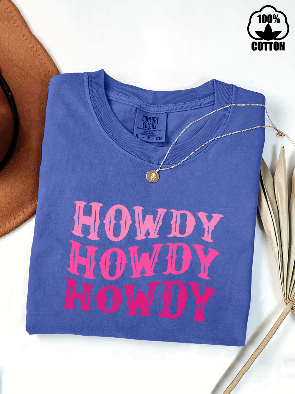 Howdy Western Graphic Cotton Tee - Blue