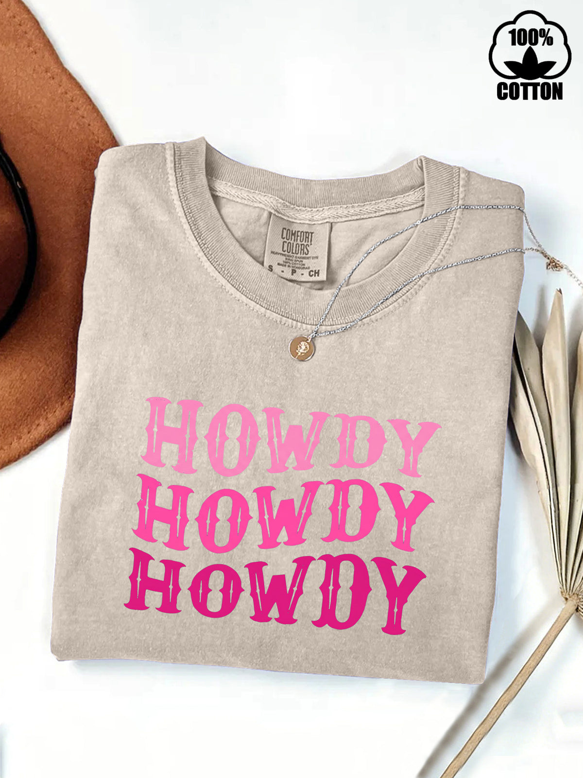 Howdy Western Graphic Cotton Tee - Khaki
