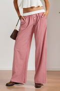 Gingham Check Wide Leg Pull On Pants - red
