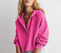 Cropped Quarter Zip Hooded Sweatshirt - Rose