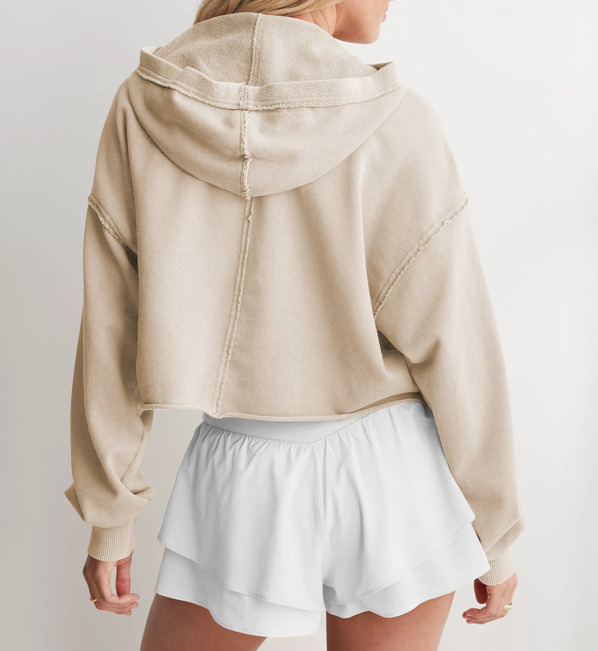 Cropped Quarter Zip Hooded Sweatshirt