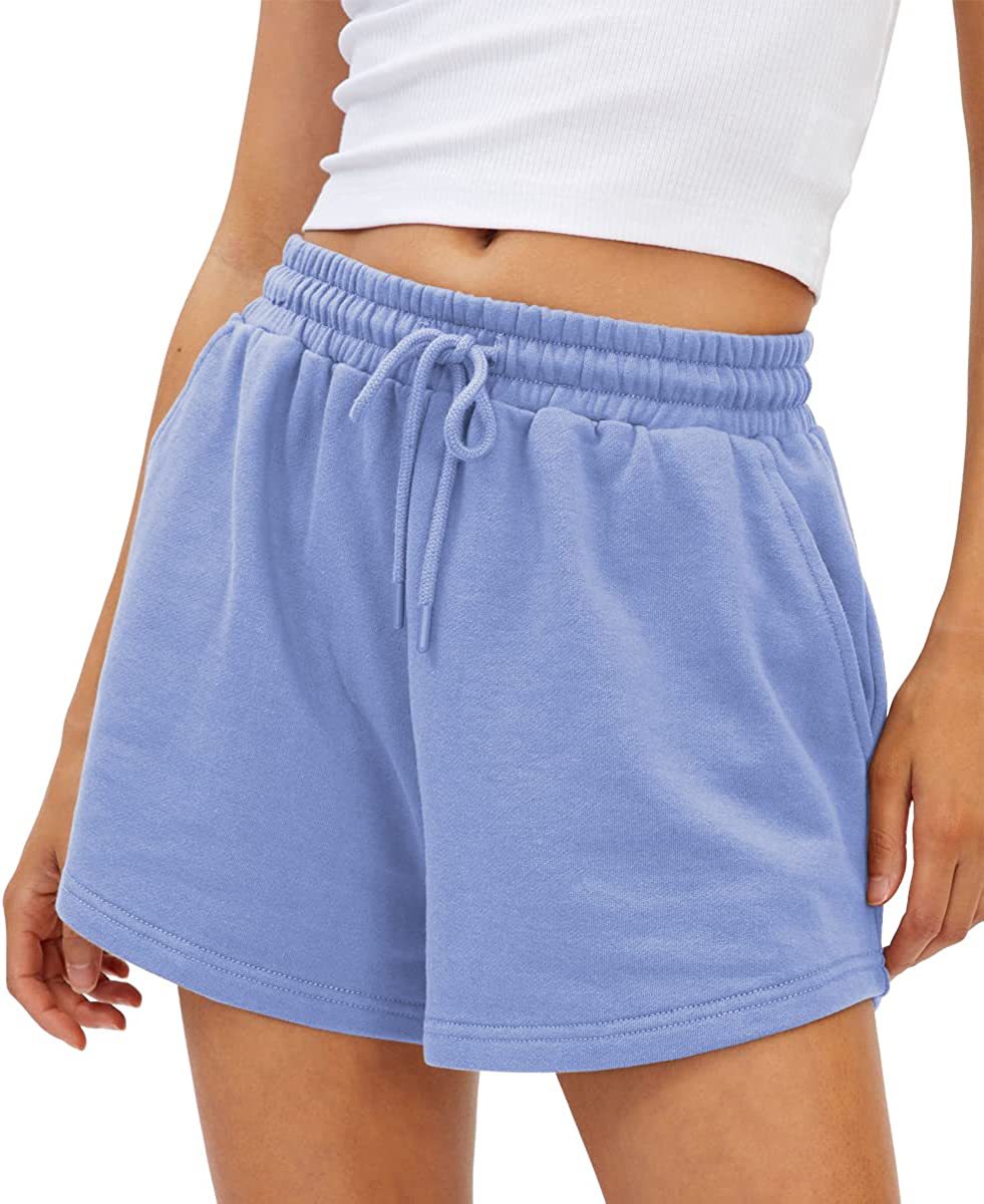 Brushed Jersey Drawstring Lounge Shorts - Blue