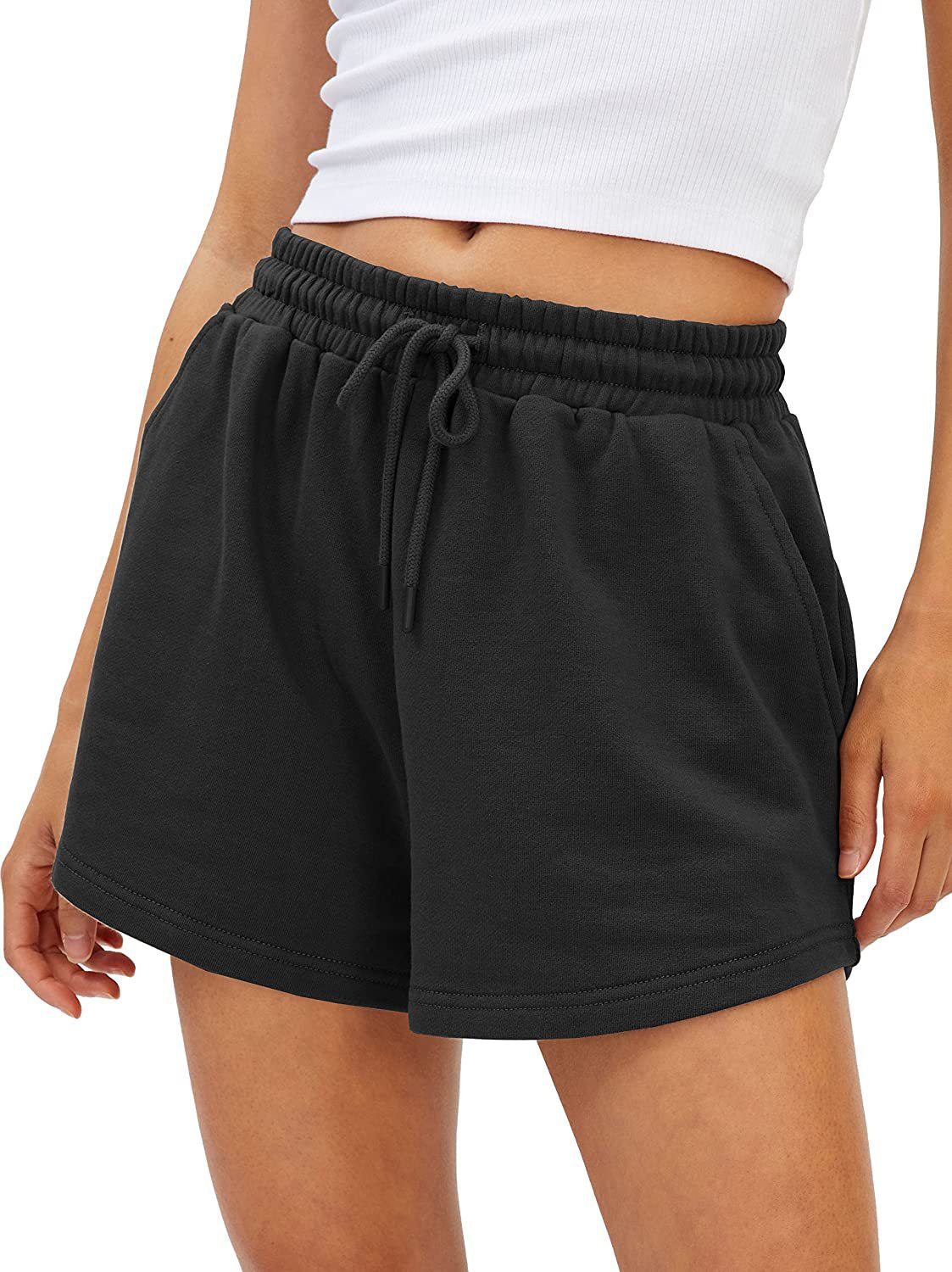 Brushed Jersey Drawstring Lounge Shorts - black