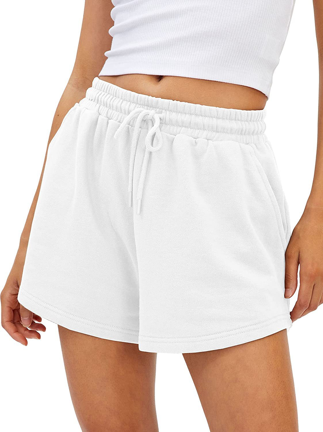Brushed Jersey Drawstring Lounge Shorts - white