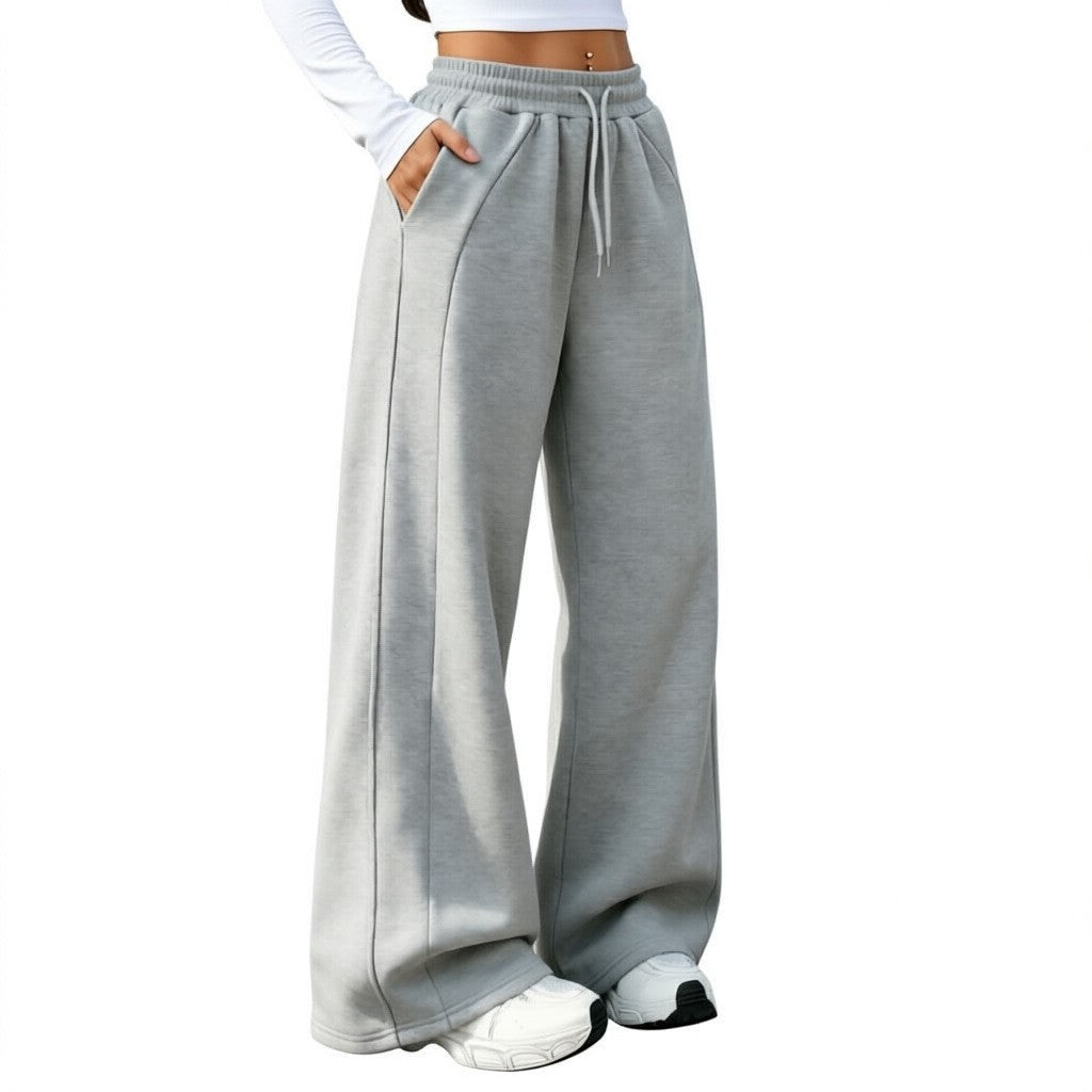 Fleece Front Seam Drawstring Wide Leg Sweatpants