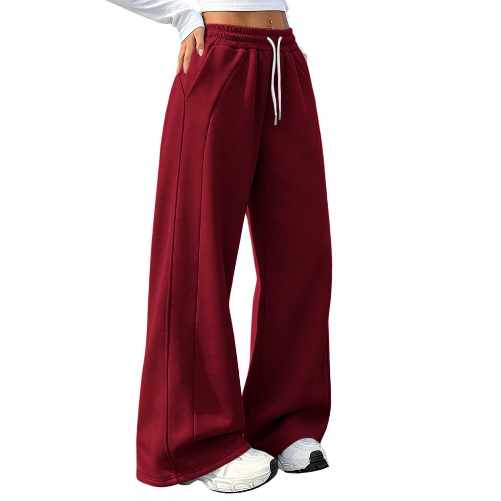 Fleece Front Seam Drawstring Wide Leg Sweatpants