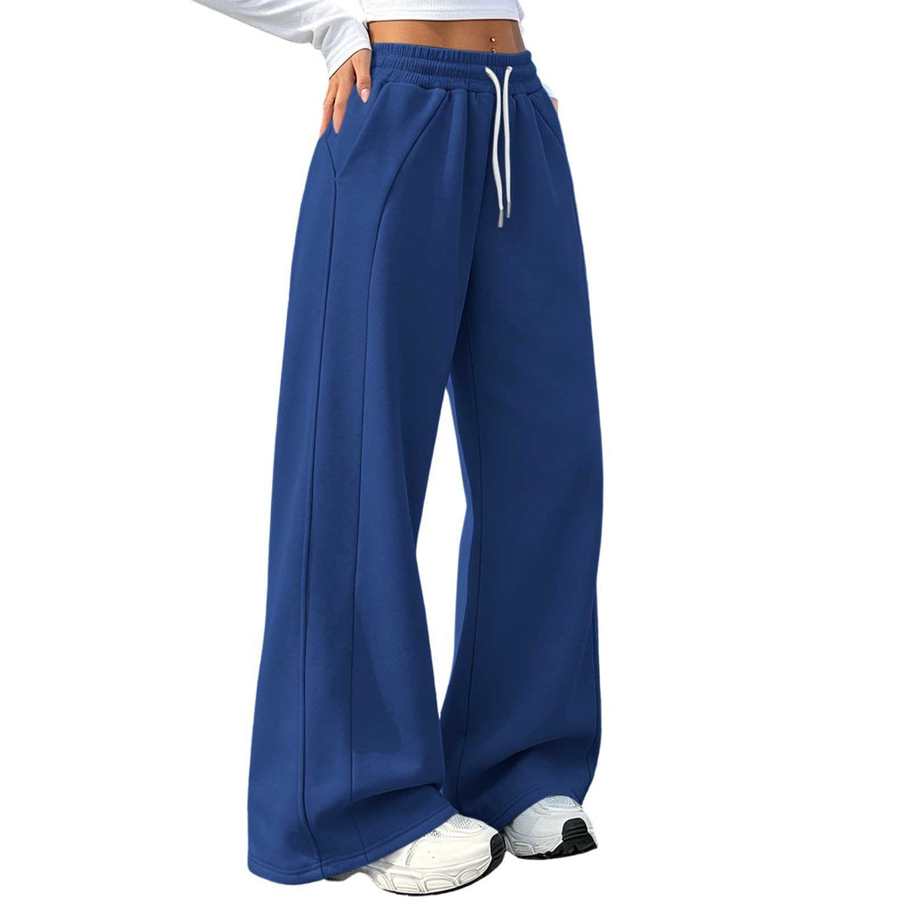 Fleece Front Seam Drawstring Wide Leg Sweatpants