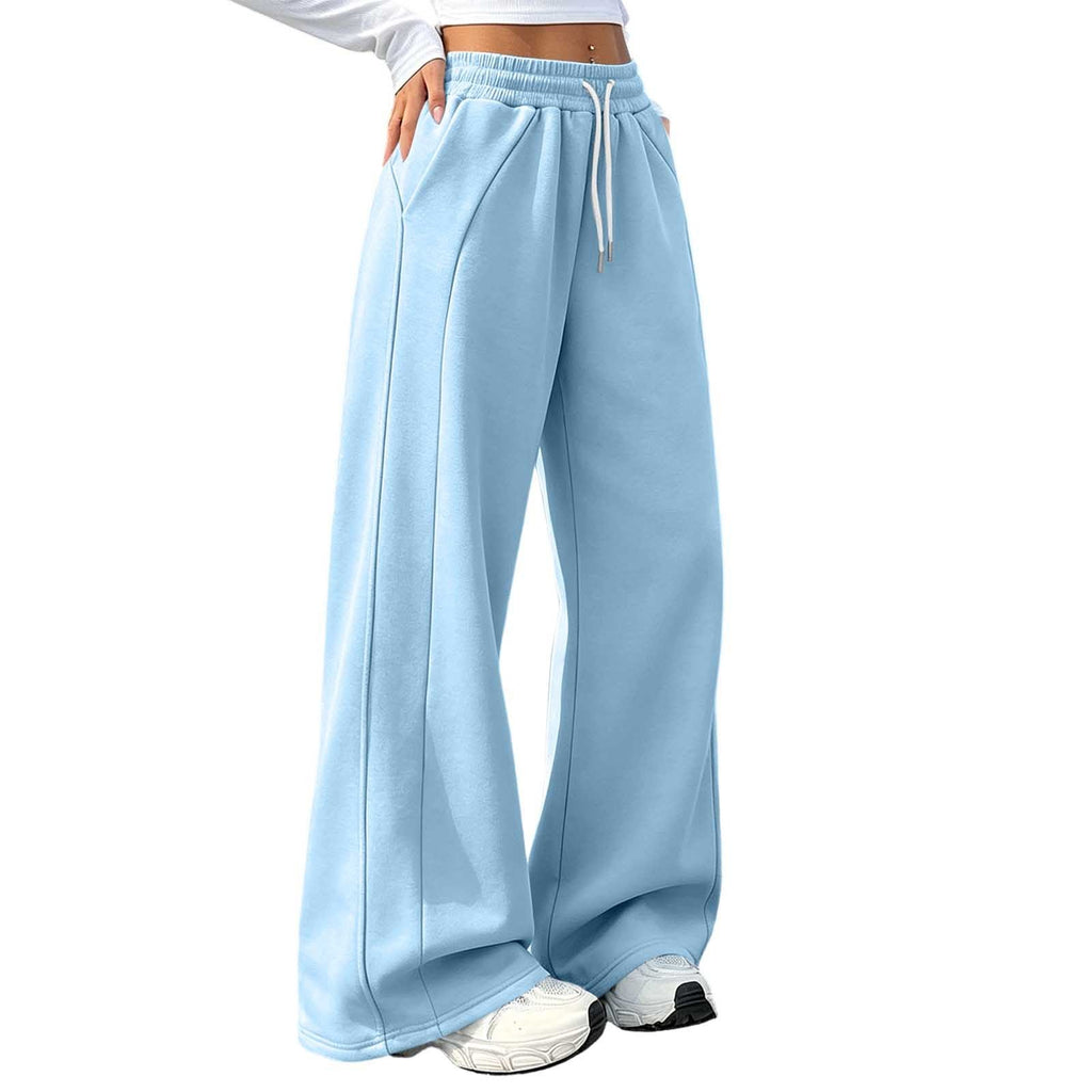 Fleece Front Seam Drawstring Wide Leg Sweatpants