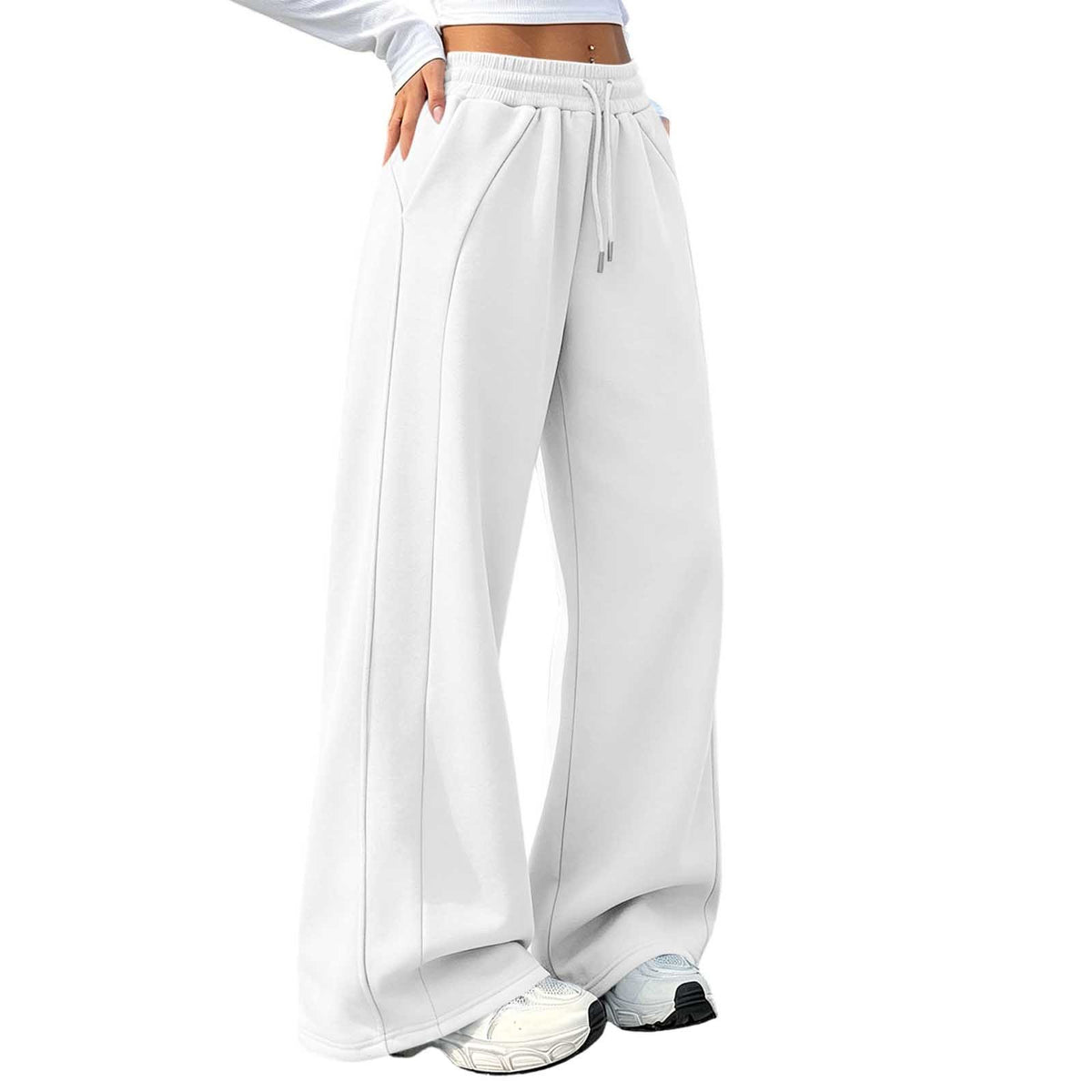 Fleece Front Seam Drawstring Wide Leg Sweatpants