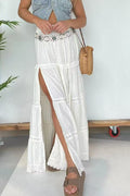 Tiered Boho Maxi Skirt With Slit - white