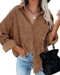 Drop Shoulder Corduroy Shirt With Chest Pockets - Camel