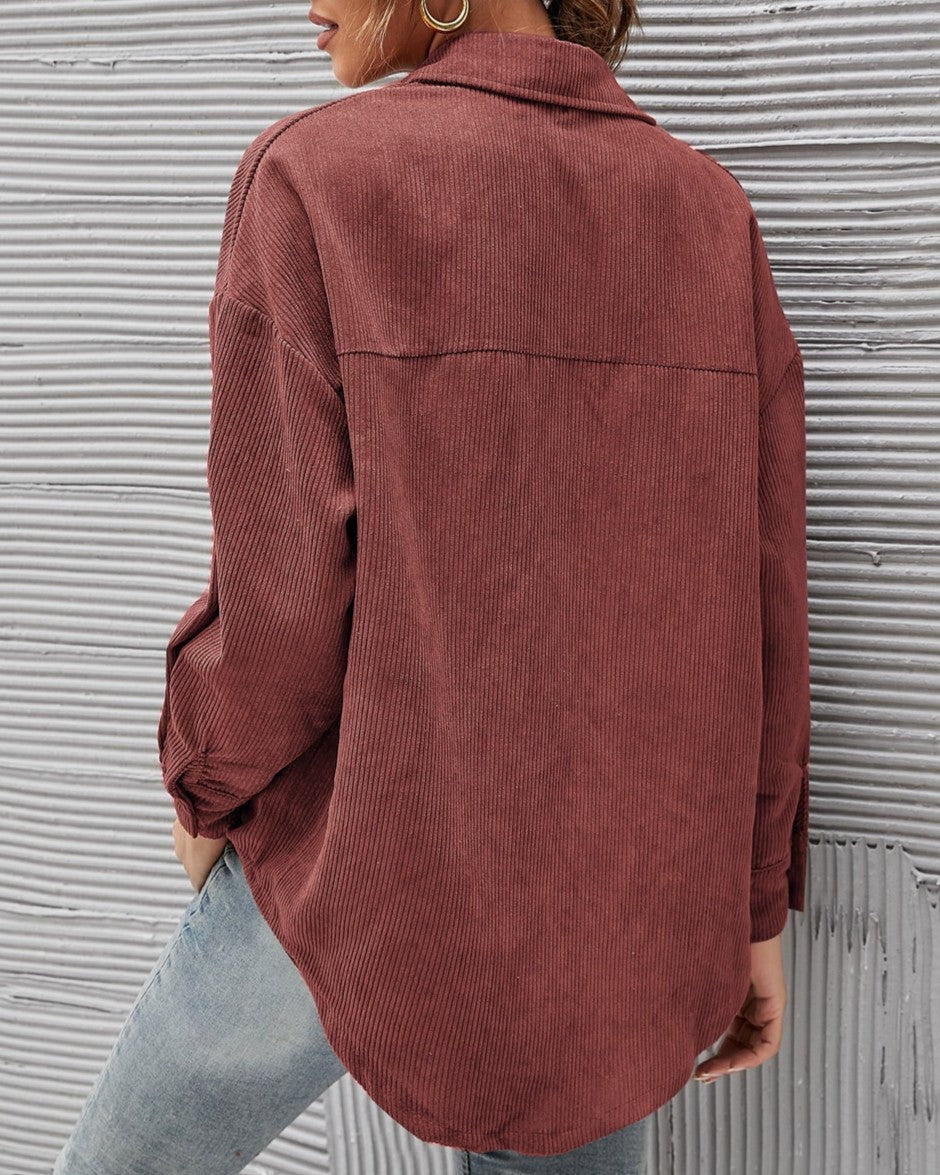 Drop Shoulder Corduroy Shirt With Chest Pockets