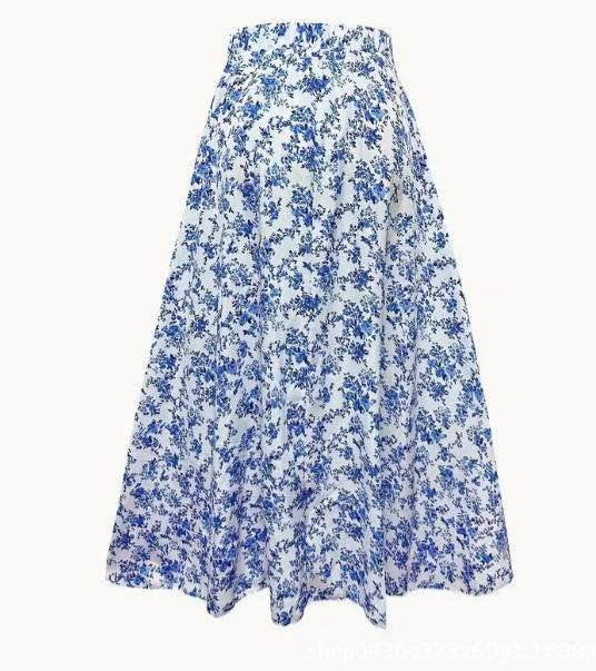 Ditsy Floral Elastic Waist Boho Maxi Skirt - Blue - 1