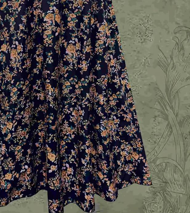 Ditsy Floral Elastic Waist Boho Maxi Skirt - NavyBlue - 1