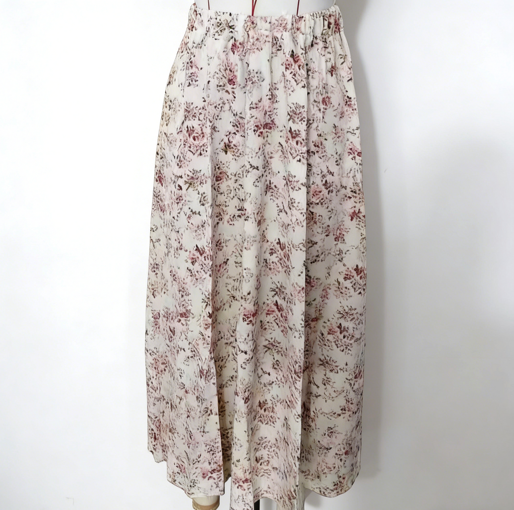 Ditsy Floral Elastic Waist Boho Maxi Skirt - Offwhite