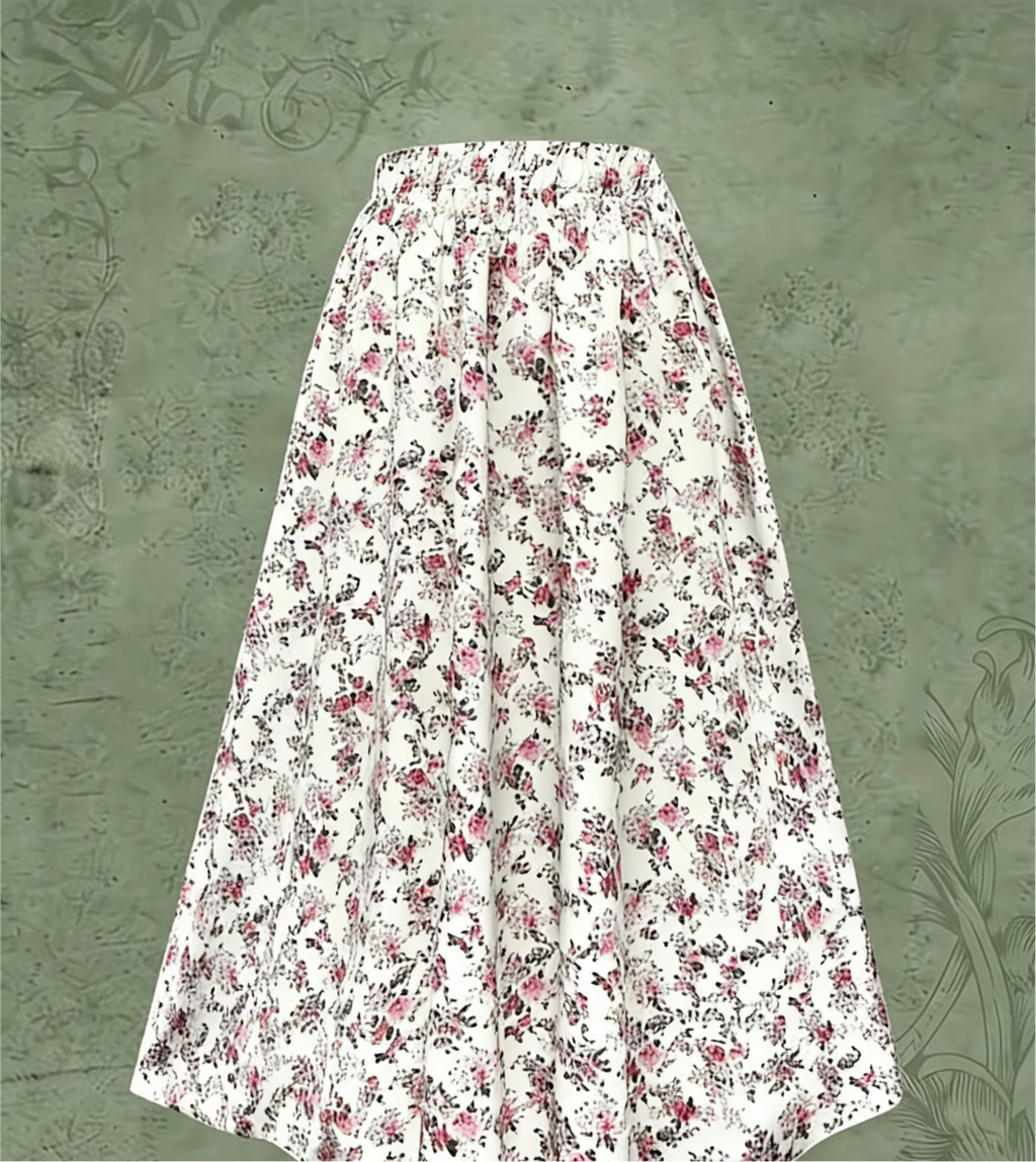 Ditsy Floral Elastic Waist Boho Maxi Skirt - Offwhite - 2