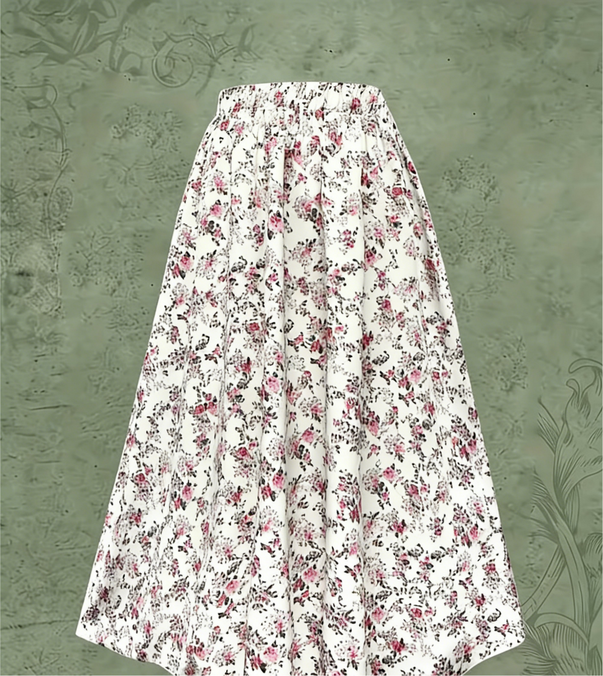 Ditsy Floral Elastic Waist Boho Maxi Skirt - Offwhite - 2